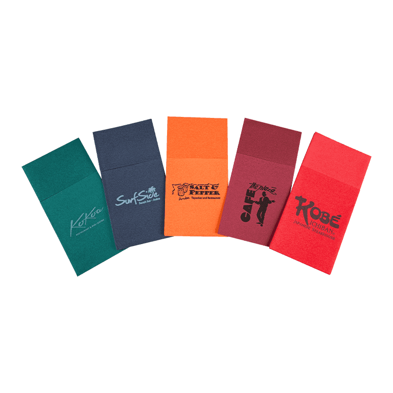 40x40 Aangepast logo Voorgevouwen servetten gekleurde airlaid -servetten voor bestek SJ2202