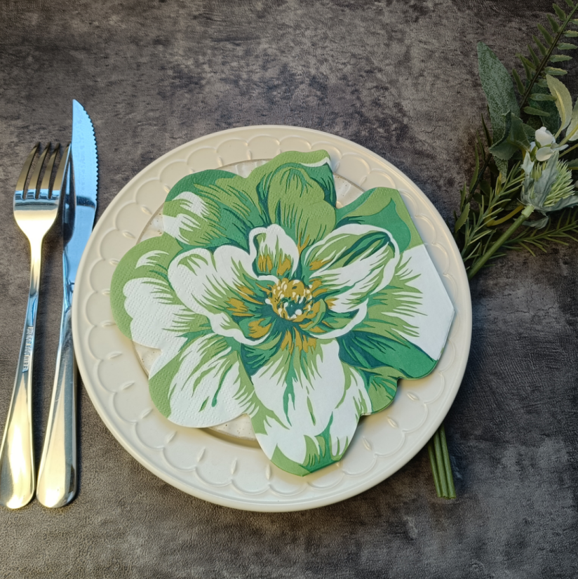 Milieuvriendelijke groene bloemvormige servetten voor tafelschikking Milieuvriendelijke groene bloemvormige servetten voor tafelschikking