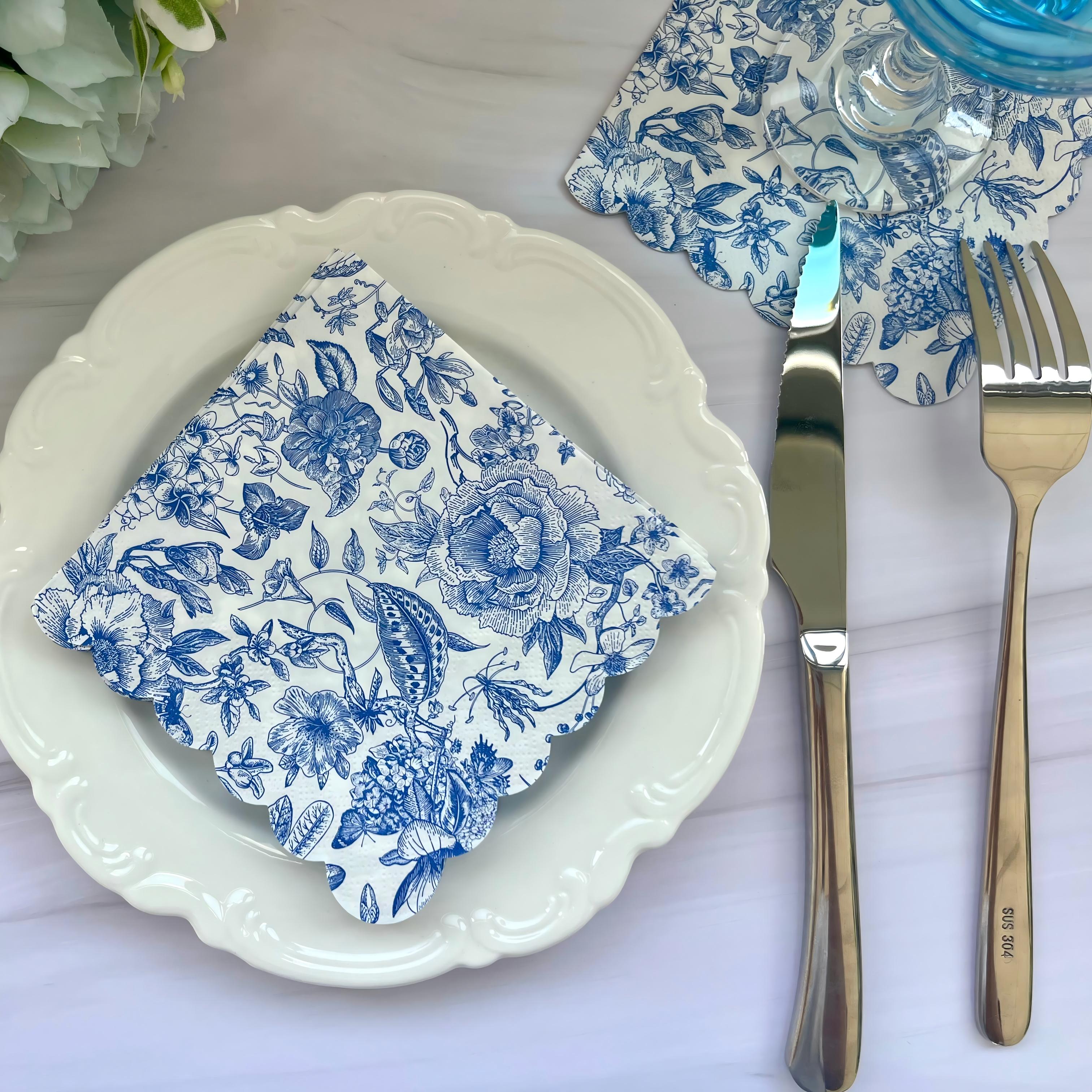 Blauwe bloemen papieren servetten Vintage bloemenlunchservetten